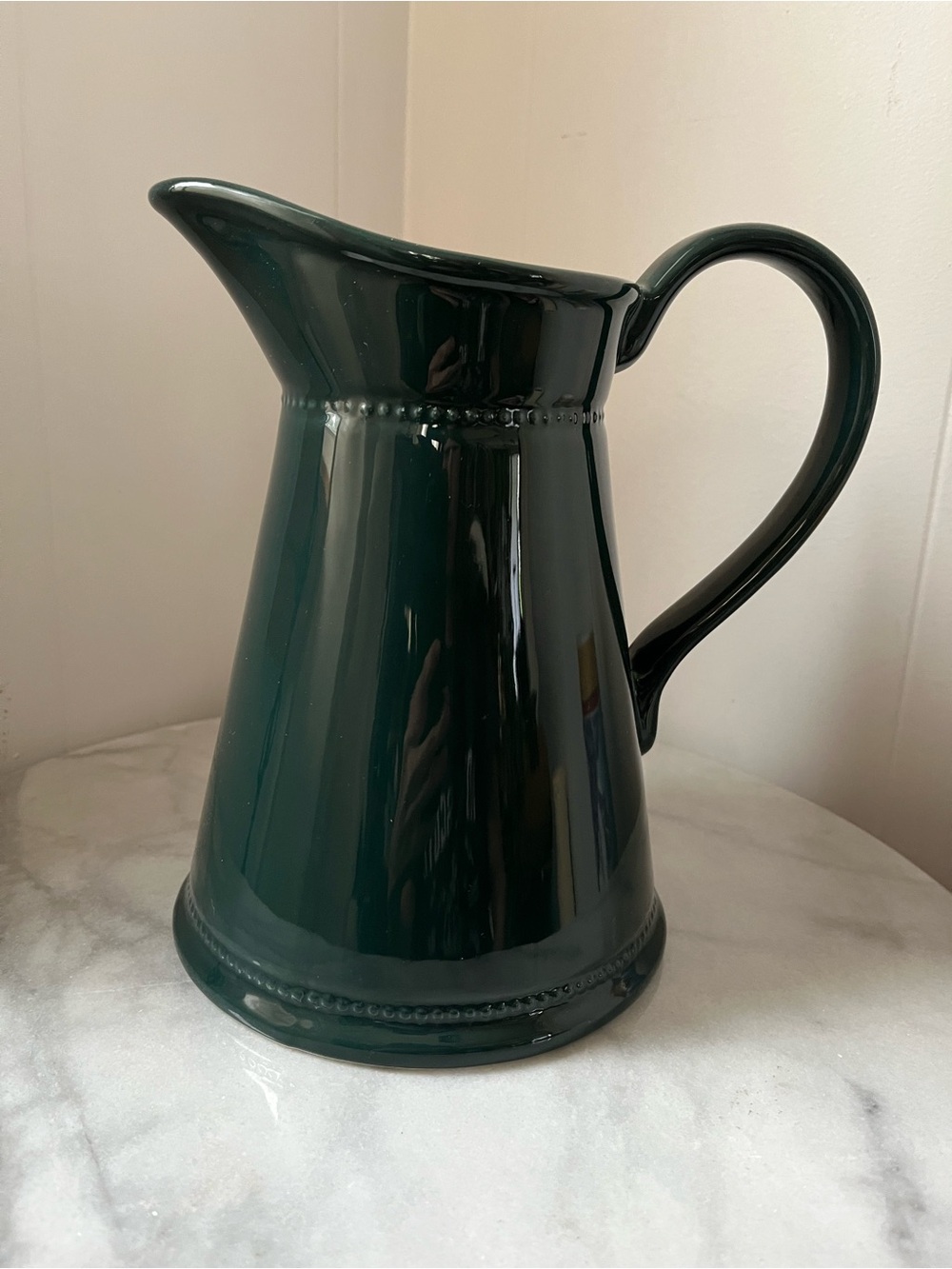 Vintage Martha Stewart Beaded Trim Forest Green Ceramic Pitcher Dark Farmhouse - Picture 10 of 10